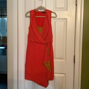 Coral crepe and silk dress.